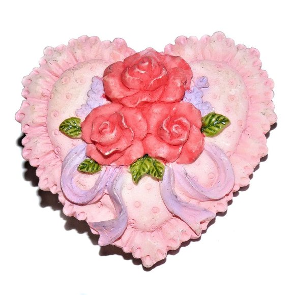 Jewelry | Vintage Heart Brooch Pin Roses Flowers Ribbon Pink Valentines ...